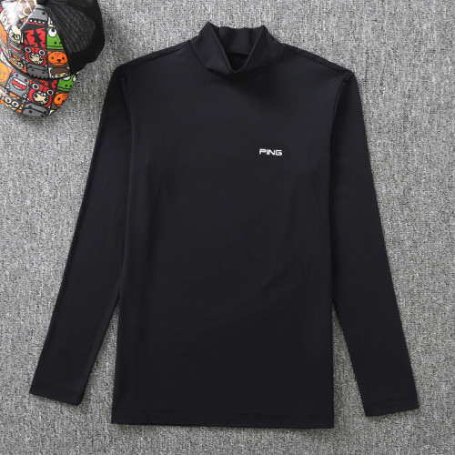 韓國高爾夫服裝男裝春秋打底衫薄絨高領修身打球跑步運動t恤上衣