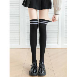 高爾夫服裝女夏季冰絲褲襪條紋透氣襪子拼接過膝假大小腿打底褲襪