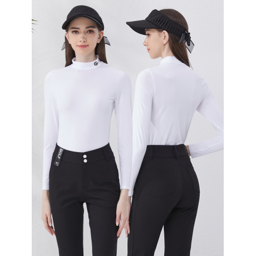 夏季高爾夫女款冰絲打底長袖t恤戶外運動防曬衣冰絲服裝速乾白色