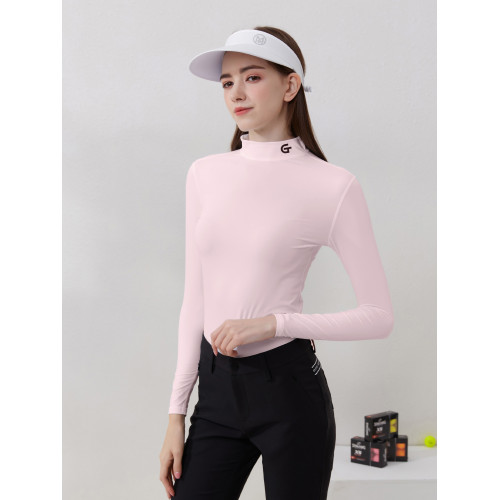 夏季高爾夫女款冰絲打底長袖t恤戶外運動防曬衣冰絲服裝速乾白色