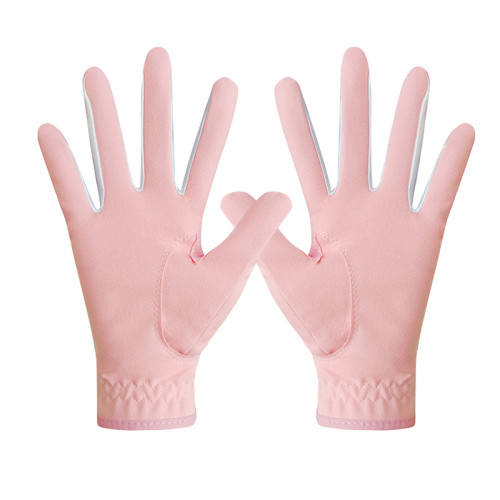 高爾夫女士手套舒適透氣雙手魔術貼超纖細布材質女士戶外騎行手套