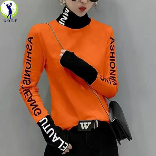秋冬款高爾夫服裝女高領打底衫長袖T恤顯瘦彈力緊身透氣加絨保暖