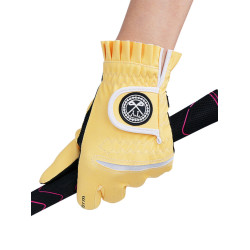 23款高爾夫球女士手套防滑PU時尚耐磨透氣黑色耐磨耐髒左右手1雙