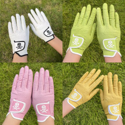 韓國原單 骷髏頭高爾夫球手套 小羊皮雙手女士 舒服耐磨防滑透氣