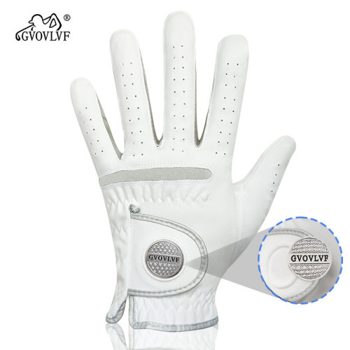 高爾夫手套超纖細布磁吸手套帶馬克可拆卸水洗布運動左右手白色 高爾夫手套超纖細布磁吸手套帶馬克可拆卸水洗布運動左右手白色