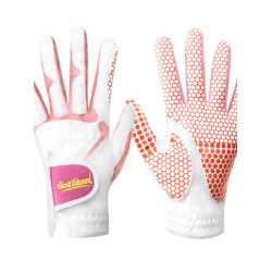 女士高爾夫手套進口超纖布防滑耐磨白粉色雙手裝透氣左右手