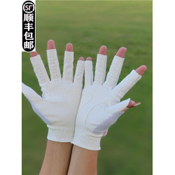 漁夫帽高爾夫手套女士 透氣耐磨 白色粉色左右雙手露指
