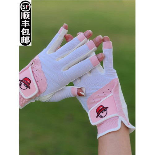 漁夫帽高爾夫手套女士 透氣耐磨 白色粉色左右雙手露指 漁夫帽高爾夫手套女士 透氣耐磨 白色粉色左右雙手露指