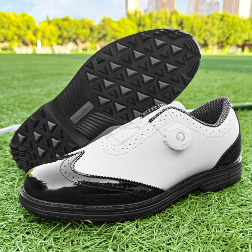 新款時尚專業高爾夫球鞋男士防滑鞋子布洛克男鞋運動球鞋旋鈕鞋帶