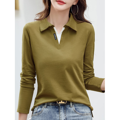高爾夫女裝長袖翻領t恤衫秋冬季休閒運動V領打底衫polo上衣球服 高爾夫女裝長袖翻領t恤衫秋冬季休閒運動V領打底衫polo上衣球服