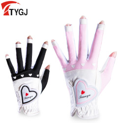 2雙 高爾夫女士手套 夏季超纖布透氣款 露手指手掌帶防滑顆粒