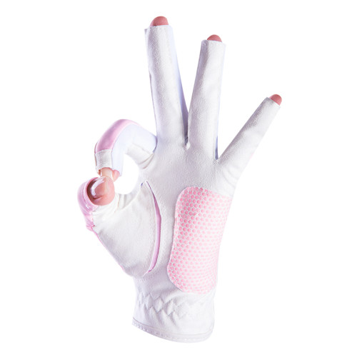 2雙 高爾夫女士手套 夏季超纖布透氣款 露手指手掌帶防滑顆粒