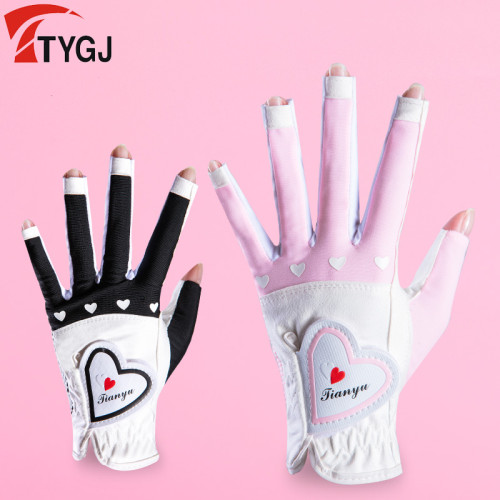 2雙 高爾夫女士手套 夏季超纖布透氣款 露手指手掌帶防滑顆粒