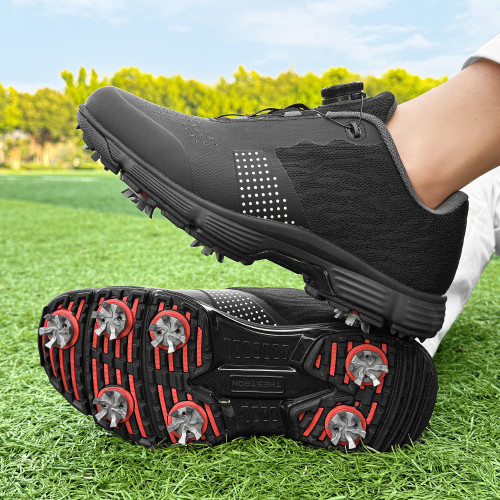 時尚帶釘專業高爾夫球鞋男士防滑運動休閒戶外大碼自動紐釦訓練鞋 時尚帶釘專業高爾夫球鞋男士防滑運動休閒戶外大碼自動紐釦訓練鞋