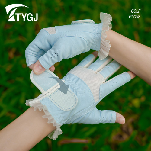 高爾夫手套女士露指手套透氣網布夏季防曬手指初學雙手GOLF手套新