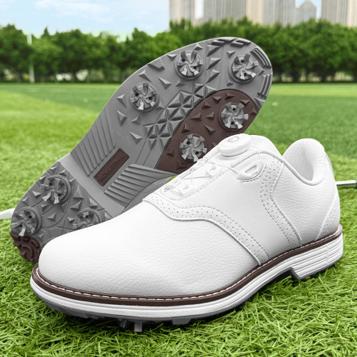 新款輕量有釘舒適休閒旋轉釦男士布洛克高爾夫球鞋活動釘防滑耐磨
