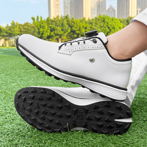 男士高爾夫球鞋自動紐釦時尚輕量休閒運動鞋防滑耐磨舒適男鞋
