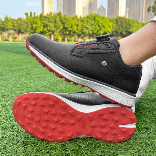 男士高爾夫球鞋自動紐釦時尚輕量休閒運動鞋防滑耐磨舒適男鞋