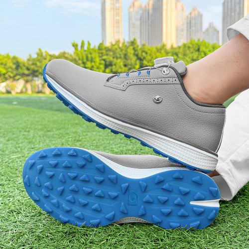 男士高爾夫球鞋自動紐釦時尚輕量休閒運動鞋防滑耐磨舒適男鞋