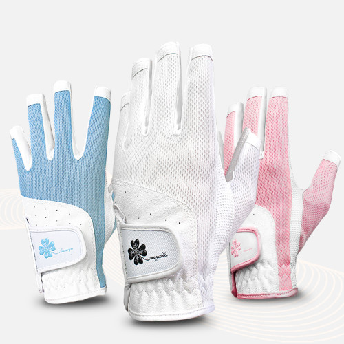 ！ 高爾夫女士手套 夏季透氣露指 PU防滑波紋左右雙手運動1雙