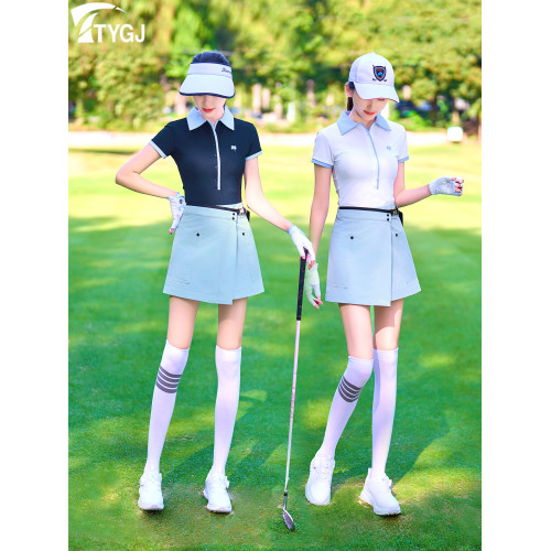 新款高爾夫球服裝女士短袖T恤POLO衫防走光短裙運動速乾衣服套裝