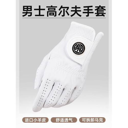 新款TYGOLF高爾夫手套男士全羊皮帶馬克舒適透氣防滑高爾夫球手套