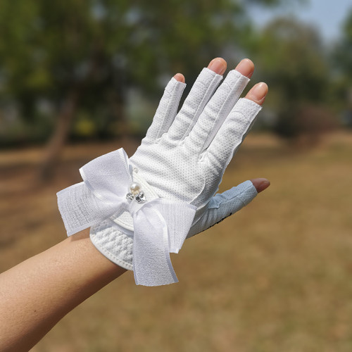 韓版露指高爾夫球手套女士雙手透氣耐磨golf用品左右手防滑PU手套