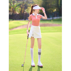 高爾夫球女士短袖T恤POLO衫修身白藍桔色短褲裙子運動球衣服套裝