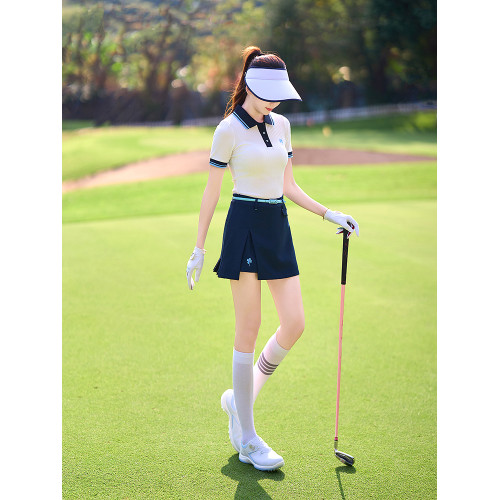 高爾夫球女士短袖T恤POLO衫修身白藍桔色短褲裙子運動球衣服套裝