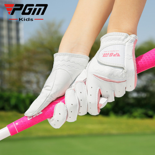 PGM 兒童高爾夫手套男童耐磨羊皮小孩防滑青少年雙手女童真皮手套