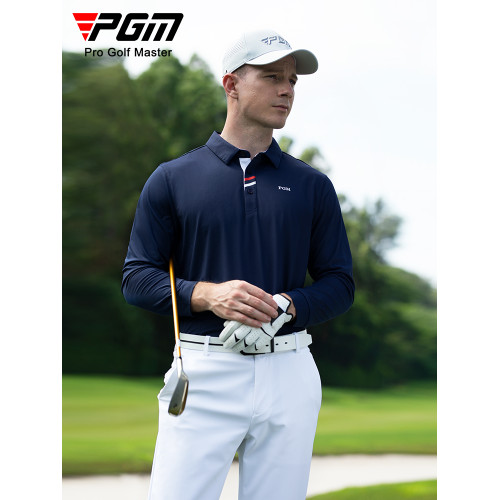 PGM 新款高爾夫服裝男裝秋季長袖t恤運動上衣翻領衣服休閒Polo衫