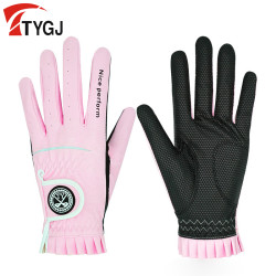 春季2雙高爾夫球手套女士韓版透氣掌心防滑六角紋PU皮左右手