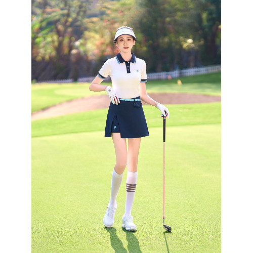 高爾夫球女士短袖T恤POLO衫修身白藍桔色短褲裙子運動上衣服套裝