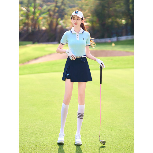 高爾夫球女士短袖T恤POLO衫修身白藍桔色短褲裙子運動上衣服套裝