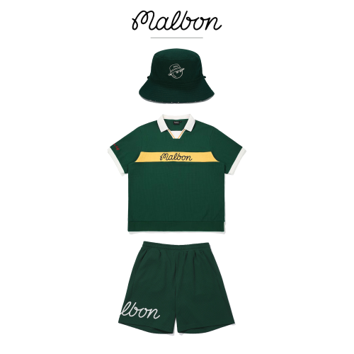 2025新款malbon韓國高爾夫男款套裝運動短袖透氣速乾短褲遮陽球帽