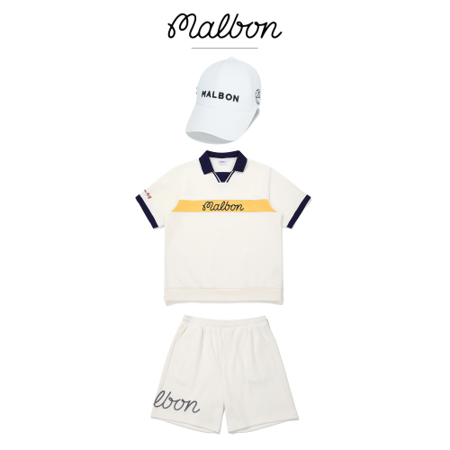 2025新款malbon韓國高爾夫男款套裝運動短袖透氣速乾短褲遮陽球帽