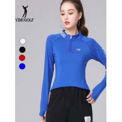高爾夫球衣服長袖上衣女立領速乾打底衫2023秋冬新款加絨長袖T恤