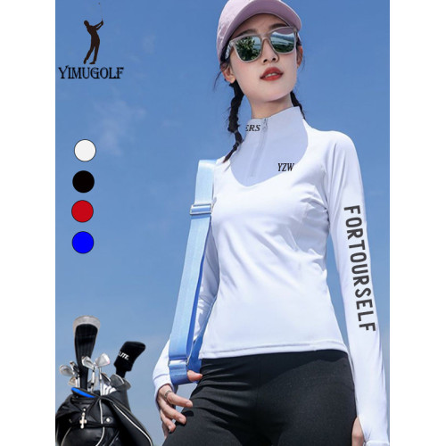 高爾夫球衣服長袖上衣女立領速乾打底衫2023秋冬新款加絨長袖T恤