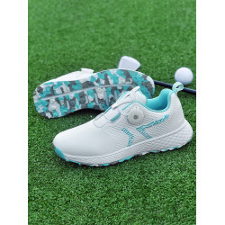 高爾夫球鞋女士舒適防水自動旋鈕伸縮鞋帶防滑固定釘戶外運動鞋