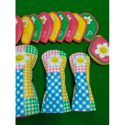 高爾夫球桿帽套 花格子 女士 木桿 鐵桿 推桿桿頭套 可愛 時尚 高爾夫球桿帽套 花格子 女士 木桿 鐵桿 推桿桿頭套 可愛 時尚