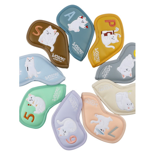 高爾夫鐵桿套喵星人桿頭保護套毛絨貓咪卡通球桿帽套高檔1套9個