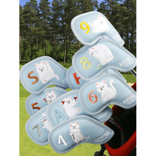高爾夫鐵桿套喵星人桿頭保護套毛絨貓咪卡通球桿帽套高檔1套9個