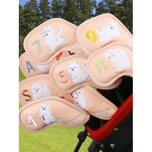 高爾夫鐵桿套喵星人桿頭保護套毛絨貓咪卡通球桿帽套高檔1套9個