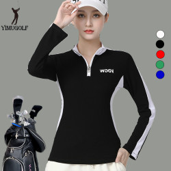 高爾夫衣服女裝春秋季長袖立領拉鍊速乾撞色修身顯瘦golf球衣彈力
