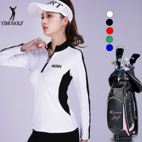 高爾夫衣服女裝春秋季長袖立領拉鍊速乾撞色修身顯瘦golf球衣彈力