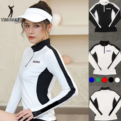 高爾夫衣服女裝春秋季長袖立領拉鍊速乾撞色修身顯瘦golf球衣彈力