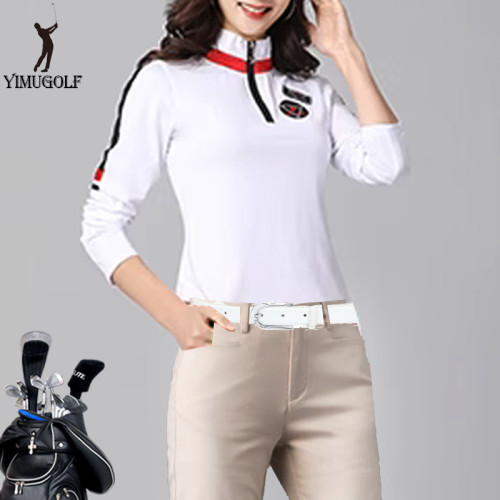 高爾夫衣服女裝春秋季長袖立領拉鍊速乾撞色修身顯瘦golf球衣彈力