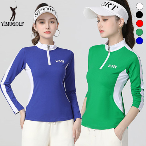 高爾夫衣服女裝春秋季長袖立領拉鍊速乾撞色修身顯瘦golf球衣彈力