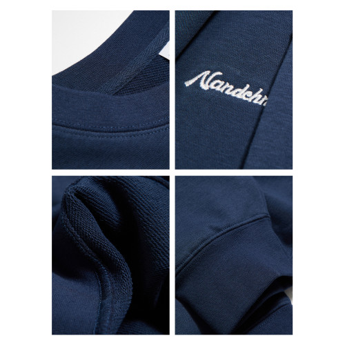 男道秋冬純色字母刺綉圓領衛衣男休閒情侶基礎款加絨長袖套頭上衣