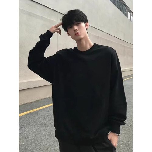 淺花灰色美式復古衛衣男款秋冬小領口長袖t恤重磅加絨內搭打底衫